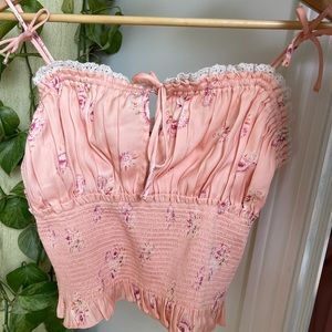 Free People Floral Satin Shirred Crop Tank